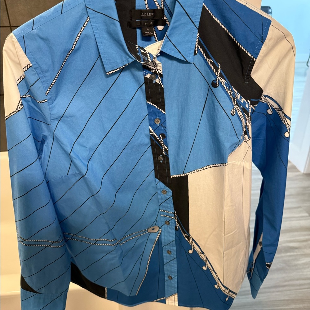 J. Crew Blue and Black Nautical Patterned Shirt